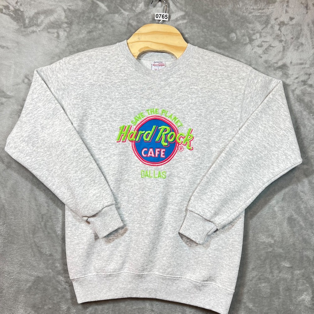 Vintage 80s-90s Hard Rock Cafe Dallas Crewneck Sweatshirt XL Black USA Made‎